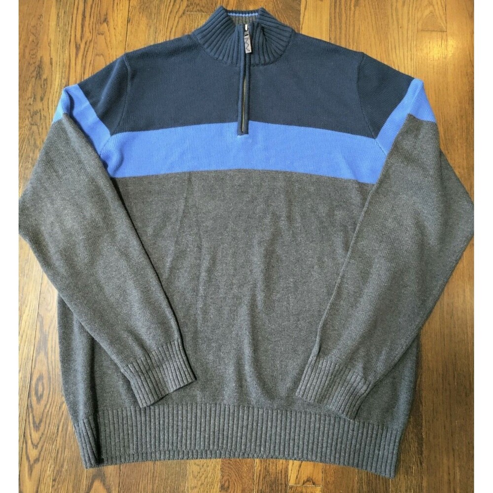 Vintage Eddie Bauer Sweater Men's XL Tall Blue Gray Striped Pullover Cotton